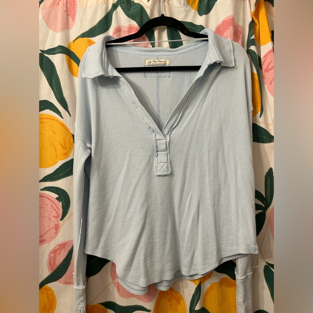 Free people collared Henley. Size s. light blue